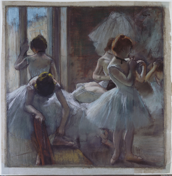 Degas, Danse, Dessin : Edgar Degas (1834-1917) Danseuses dit aussi Groupe de danseuses, entre 1884-1885 Pastel sur papier, 78,3 x 77,2 cm Paris, musée d’Orsay, RF 51757 © Musée d’Orsay Dist. RMN- Grand Palais / Patrice Schmidt